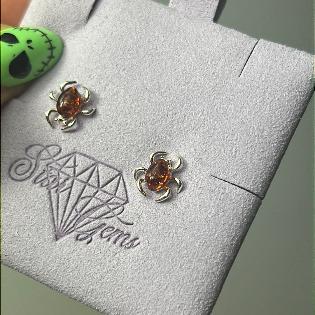 Amber Spider 925 Sterling Silver Studs Earrings