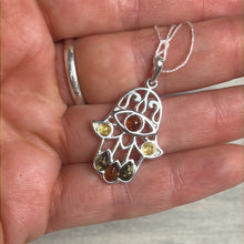 Load image into Gallery viewer, Amber Hamsa 925 Sterling Silver Pendant
