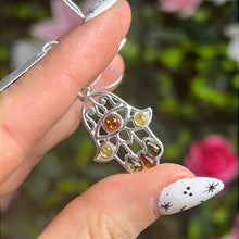 Load image into Gallery viewer, Amber Hamsa 925 Sterling Silver Pendant
