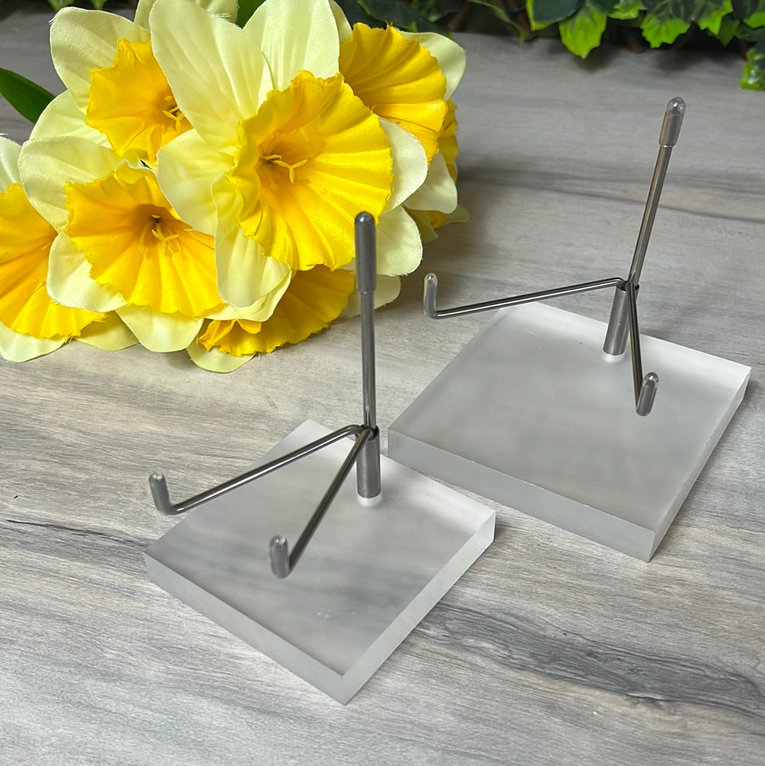 Plastic Perspex Silver Arm Display Stand - square base