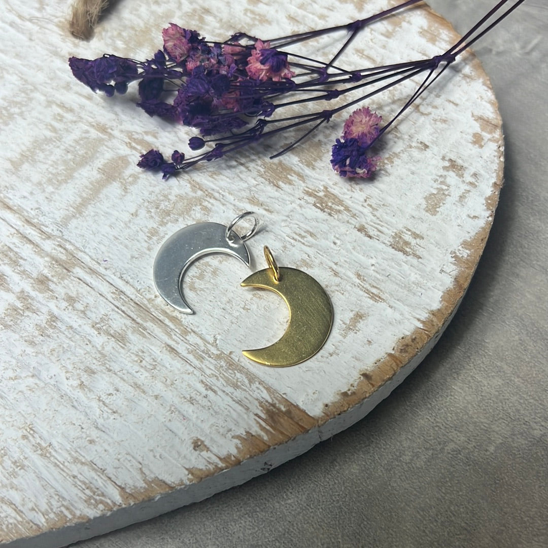 Large Flat Moon 925 Sterling Silver Pendant Charm
