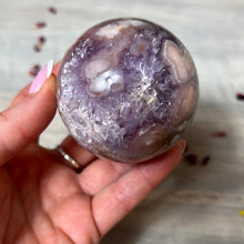 Load image into Gallery viewer, Pink Amethyst &amp; Purple Druzy Amethyst Sphere with flower agate
