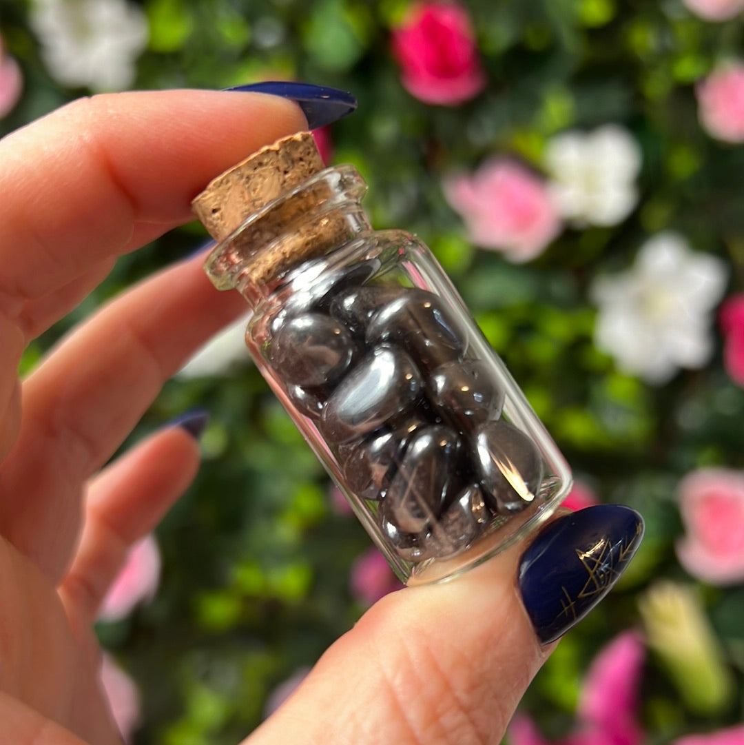 Hematite Chip Glass Jar Bottle