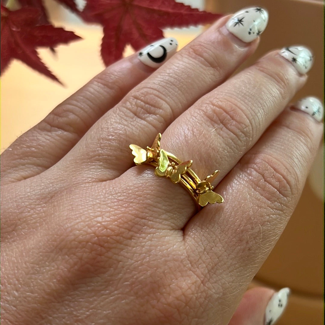 18K GOLD Trio Butterfly Stacker Ring