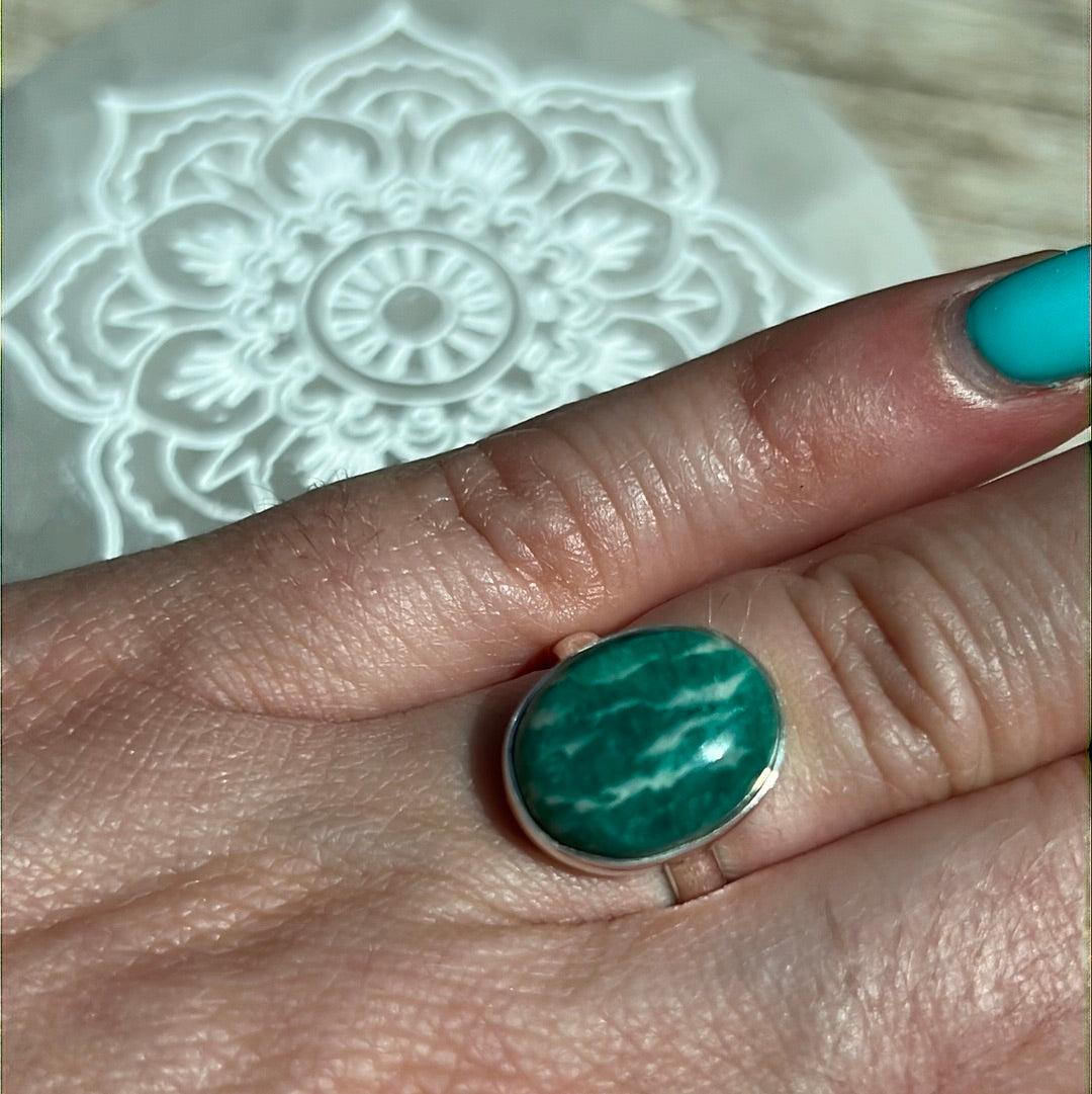 AA Amazonite 925 Silver Ring -  Size L 1/2 - M