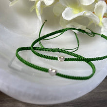 Load image into Gallery viewer, Forest Green Heart Sterling 925 Silver Rope Thread Cord Adjustable Bracelet
