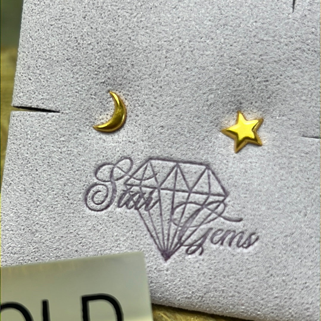 18K Gold Moon & Star Studs Earrings