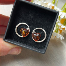 Load image into Gallery viewer, Amber Heart 925 Sterling Studs Earrings
