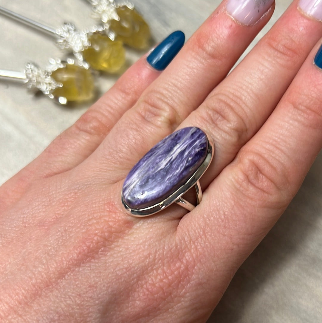 AA Charoite 925 Silver Ring - Size P