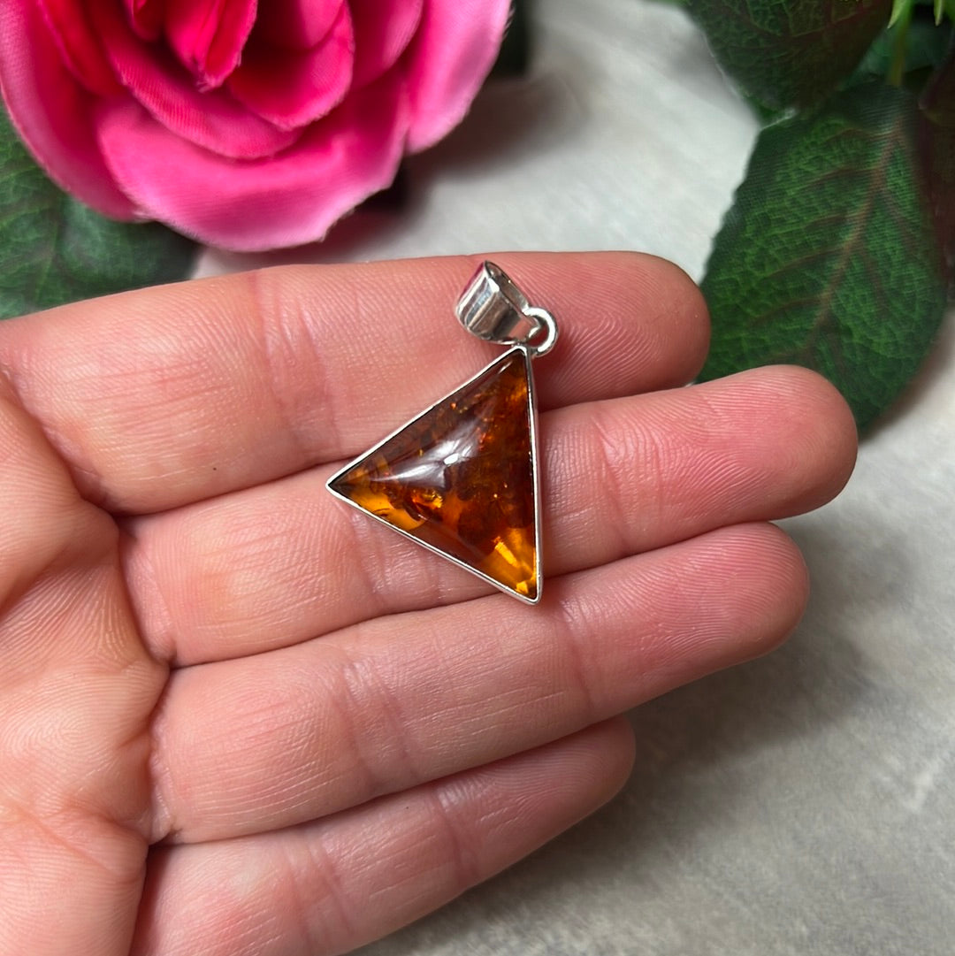 Amber Triangle Pendant 925 Sterling Silver