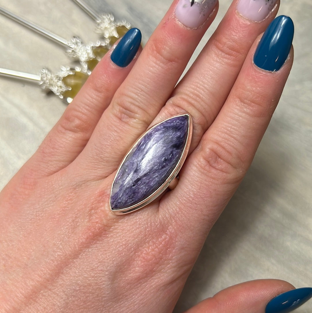 AA Charoite 925 Silver Ring - Size P - P 1/2