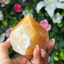 Load image into Gallery viewer, Orange Calcite Half &amp; Half Polished Raw Tower Point
