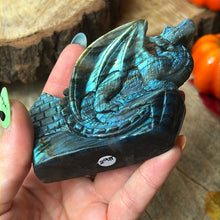 Load image into Gallery viewer, AA Dragon detailed labradorite lab carving
