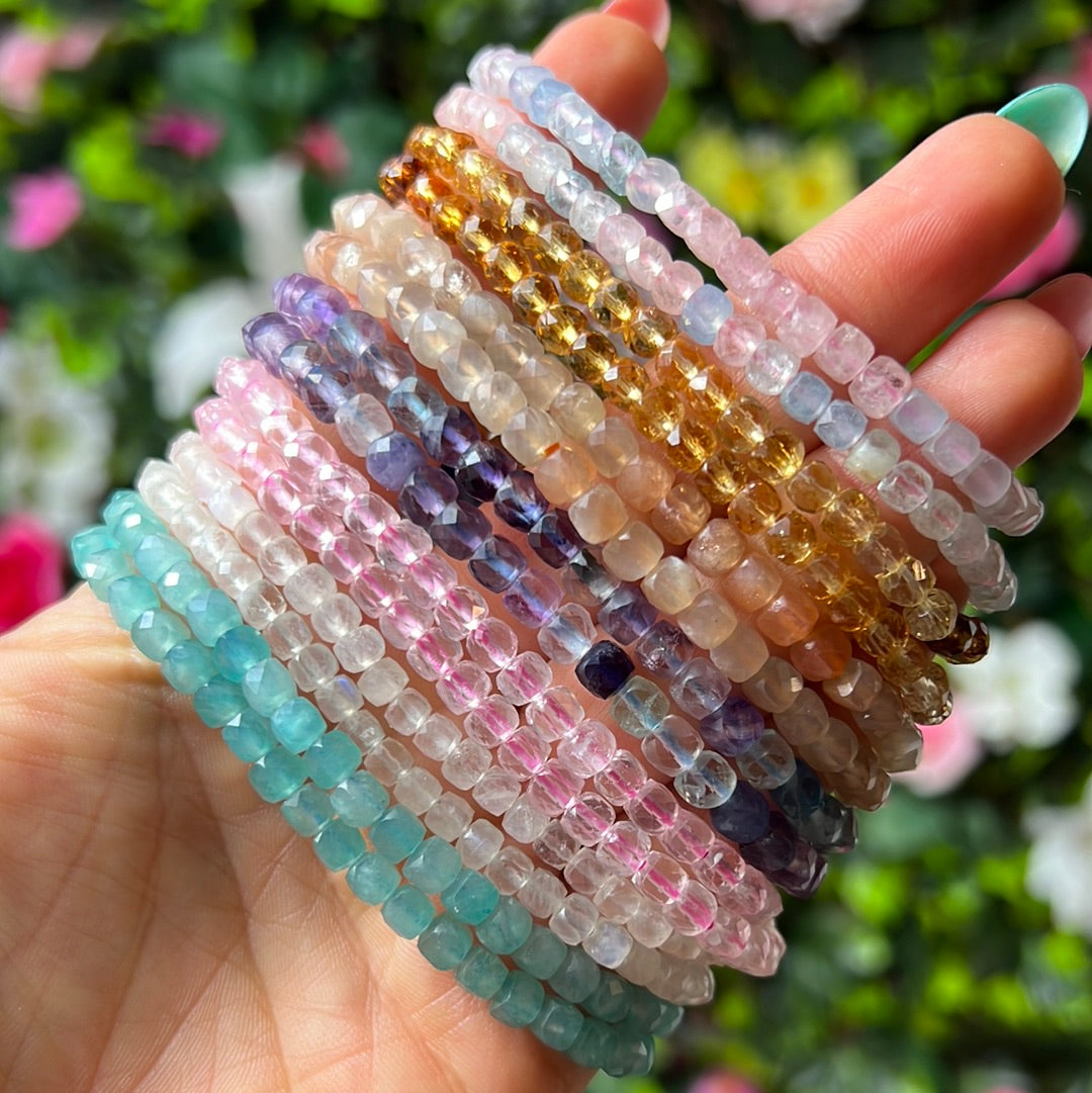 Square Facet Bead Bracelets -