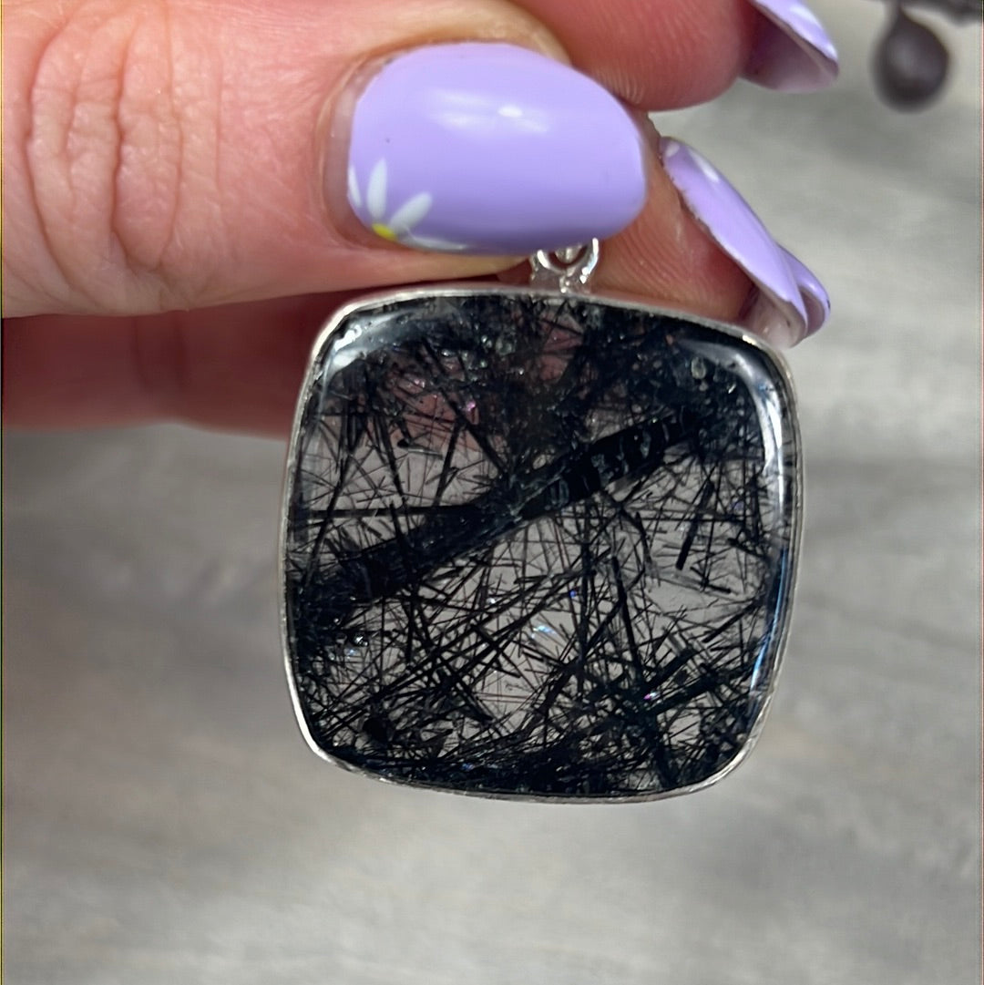 Black tourmaline in quartz - Sterling 925 Silver Pendant