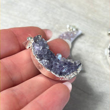 Load image into Gallery viewer, Amethyst Druzy Moon Pendant - Silver Plated
