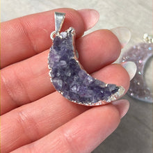 Load image into Gallery viewer, Amethyst Druzy Moon Pendant - Silver Plated
