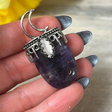 Load image into Gallery viewer, Moon Pendant - with Selenite  PLATED Silver
