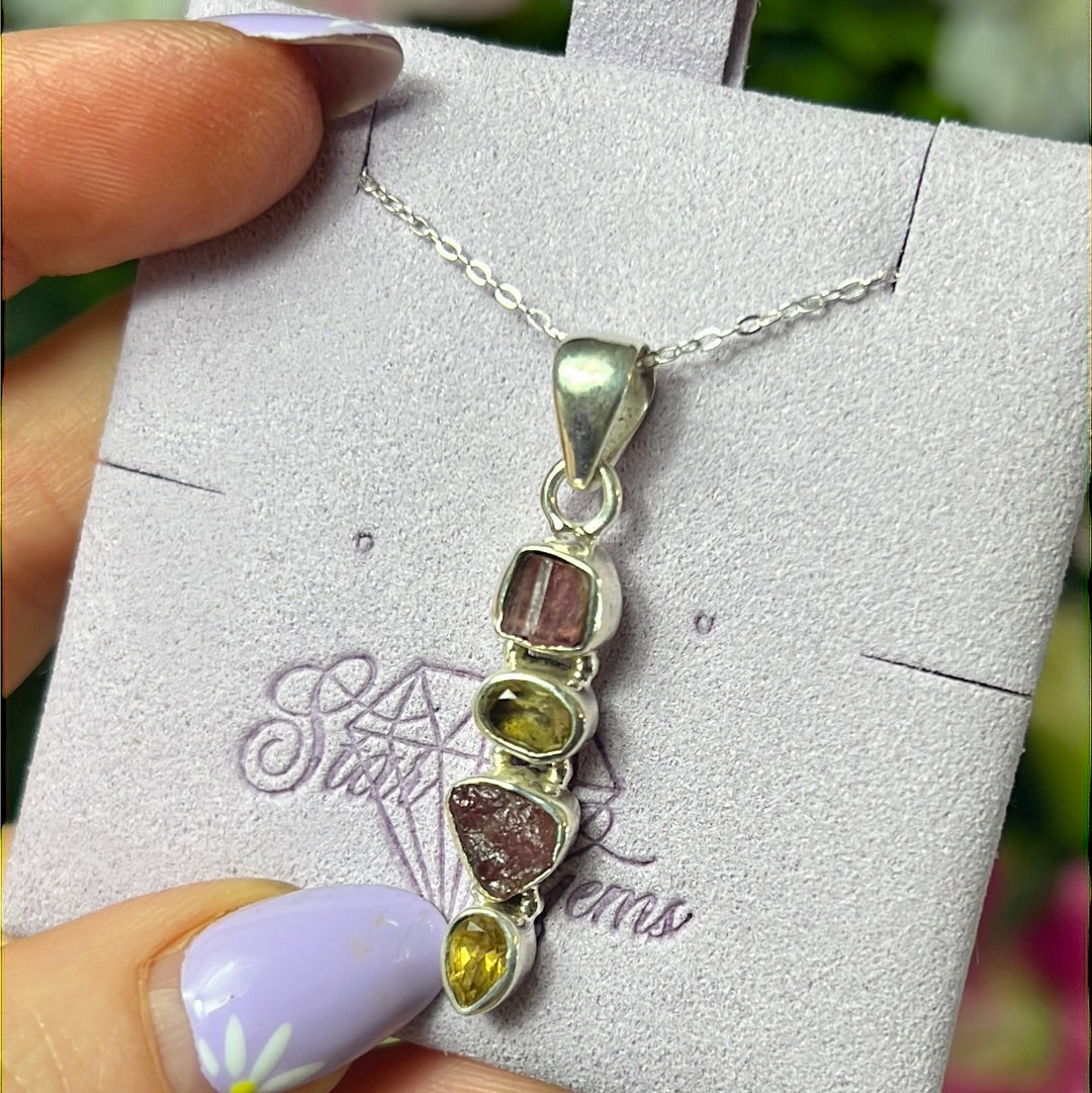 Pink Tourmaline & Citrine Multi Sterling Pendant