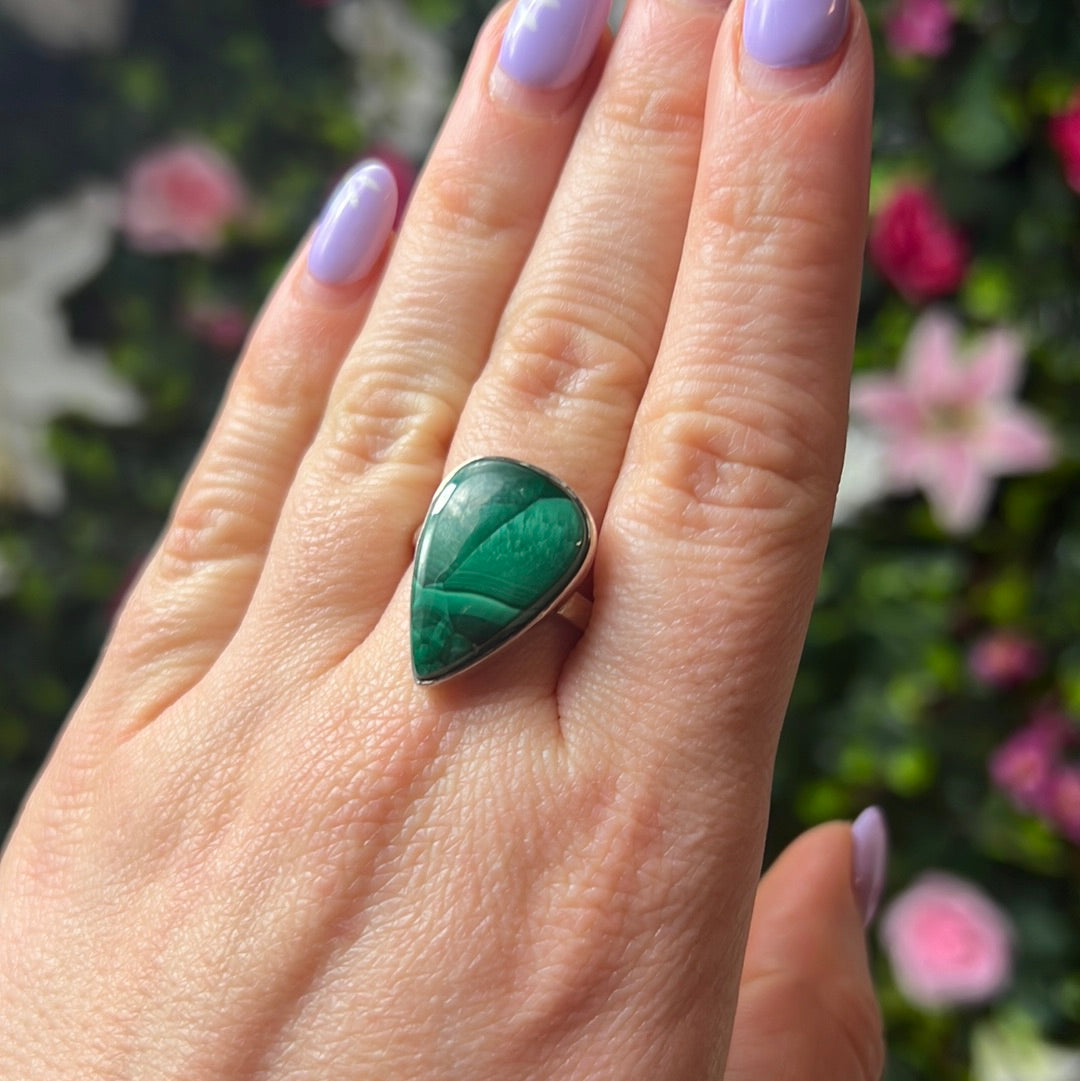 Malachite 925 Sterling Silver Ring -  Size Q