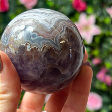 Load image into Gallery viewer, Amethyst &amp; Agate - banded mexican agate Sphere
