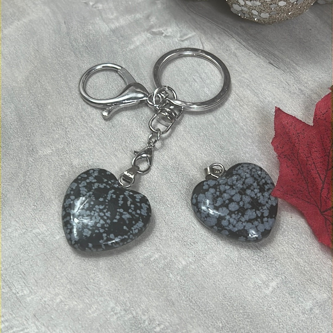 Snowflake Obsidian Heart / Keyring