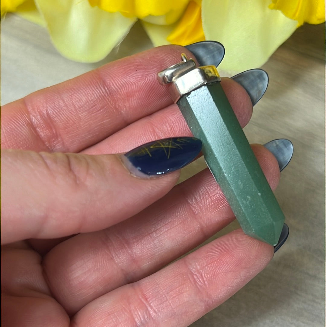 Green Aventurine Point 925 Sterling Silver Pendant