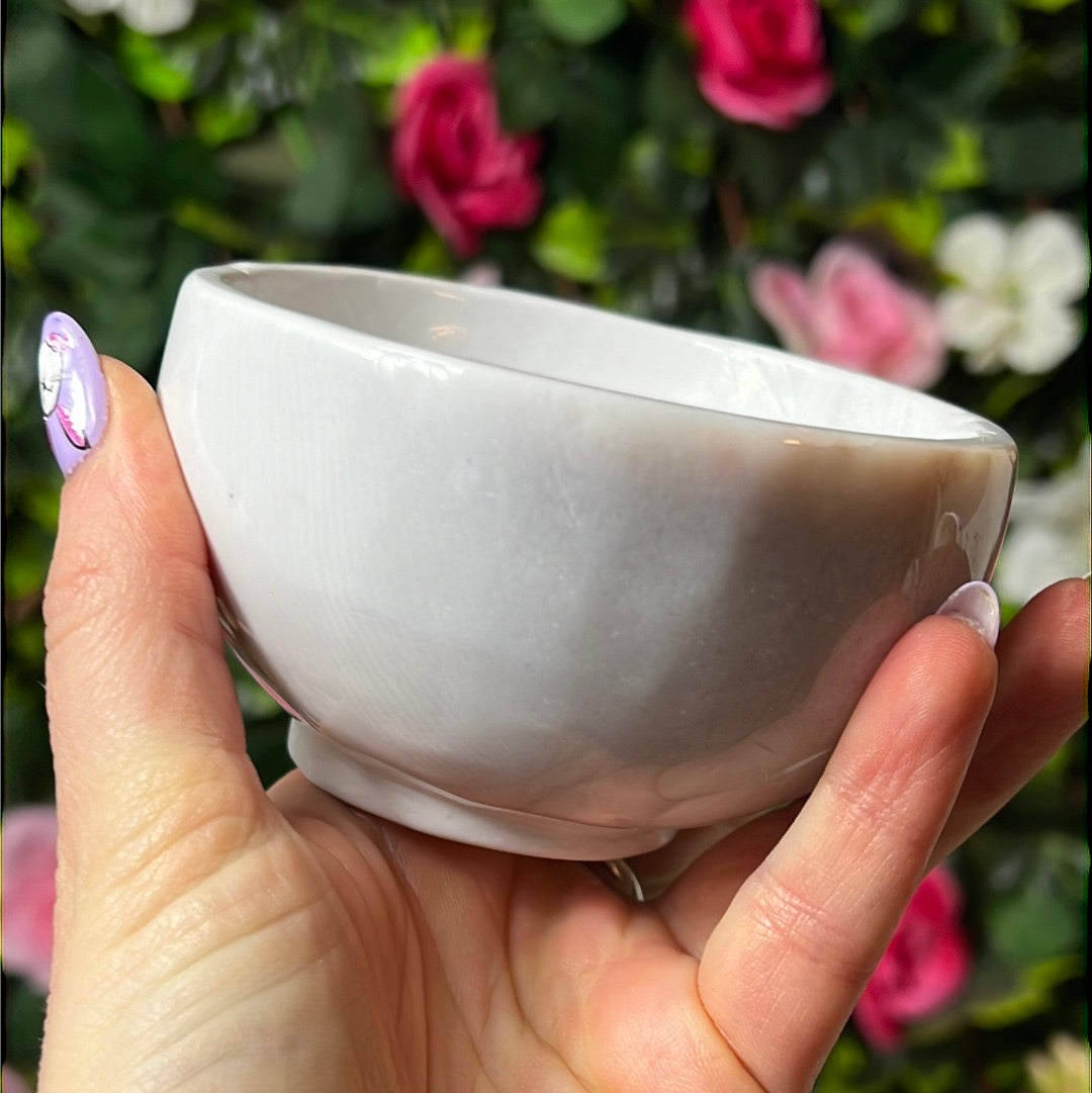 Handcarved White Banded Agate Charging Dish Bowl Plate