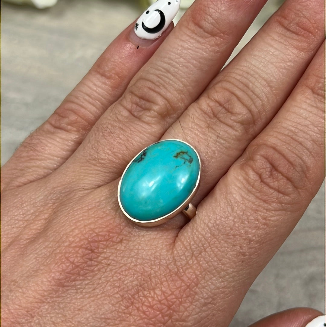 African Turquoise 925 Sterling Silver Ring - Size R 1/2