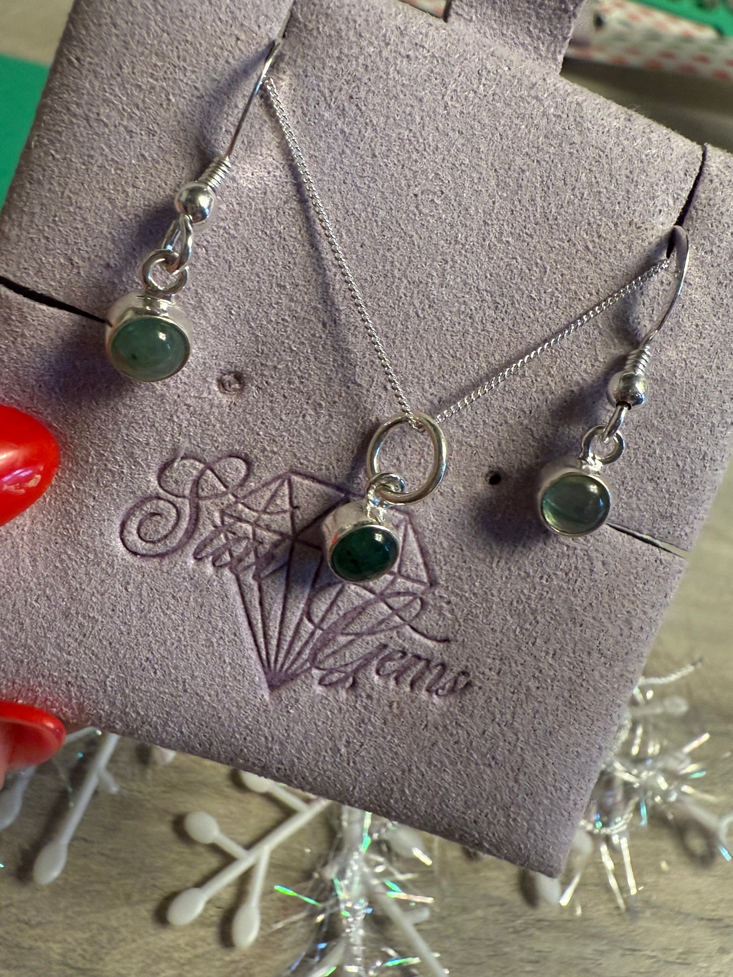 Emerald Sterling Silver Earring & Necklace Set