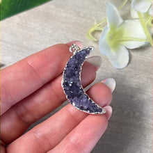 Load image into Gallery viewer, Amethyst Druzy Moon Pendant - Silver Plated
