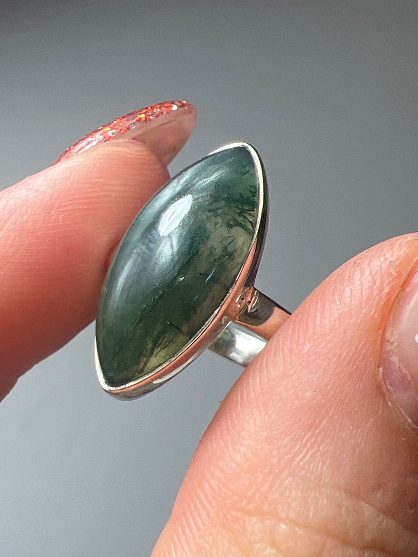 Moss Agate 925 Sterling Silver Ring - Size Q