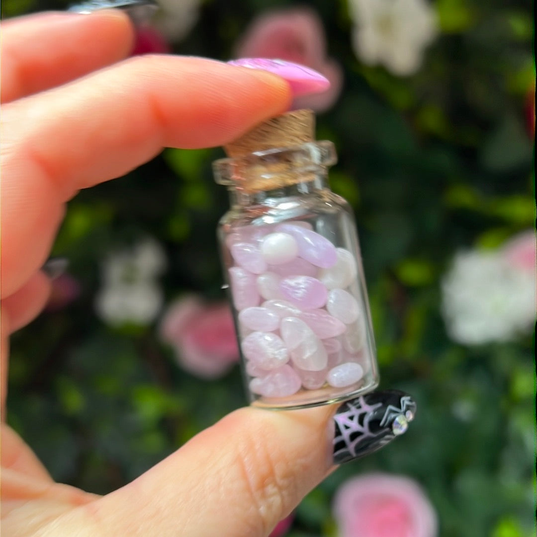 Kunzite Chip Glass Jar Bottle