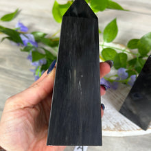 Load image into Gallery viewer, Large Silver Sheen Obsidian Obelisk Tower Point
