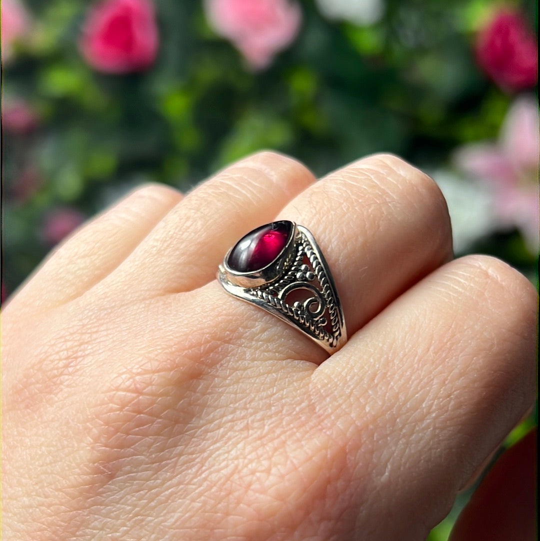 Natural Ruby 925 Silver Ring - Size R 1/2