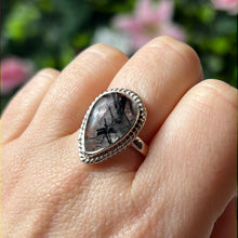 Load image into Gallery viewer, Black Rutilated Quartz 925 Sterling Silver Ring - Size S
