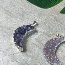 Load image into Gallery viewer, Amethyst Druzy Moon Pendant - Silver Plated
