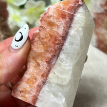 Load image into Gallery viewer, Druzy Sunstone Orchid and Orange Calcite Tower Points
