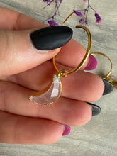 Load image into Gallery viewer, Rose quartz moon Hoop -  18K Gold 925 Sterling Silver Earrings
