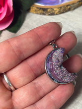 Load image into Gallery viewer, Purple Druzy Moon Keyring
