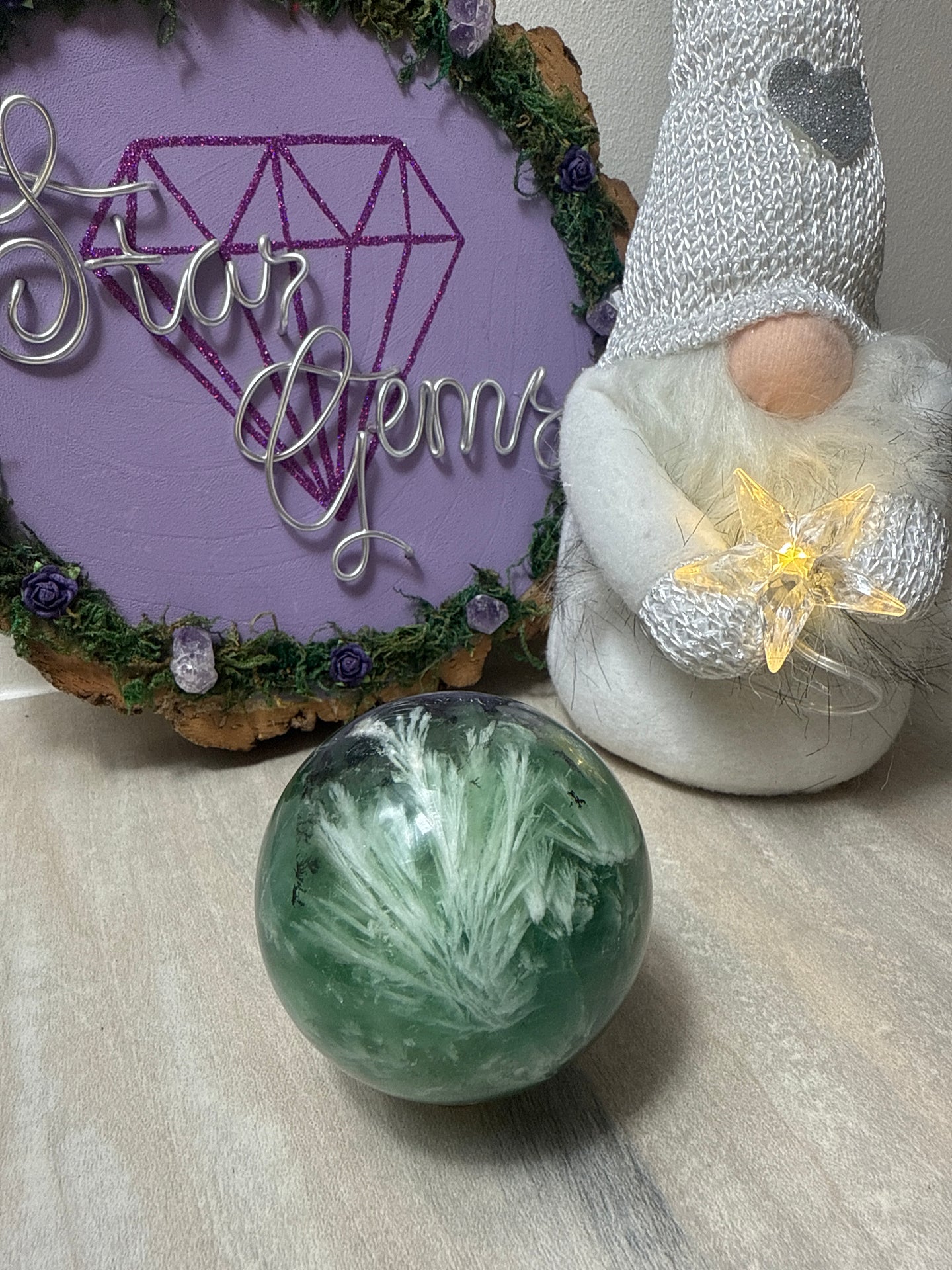 Feather Snowflake Fluorite Sphere