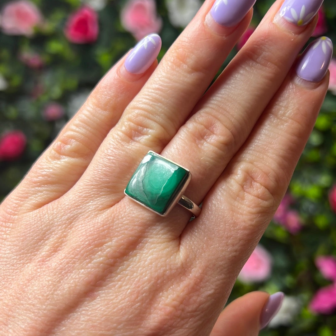 Malachite 925 Sterling Silver Ring -  Size N 1/2