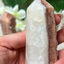 Load image into Gallery viewer, Druzy Sunstone Orchid and Orange Calcite Tower Points
