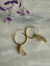 Load image into Gallery viewer, Rose quartz moon Hoop -  18K Gold 925 Sterling Silver Earrings
