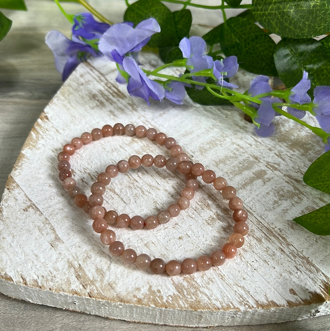 Peach Moonstone 6mm Bead Bracelet