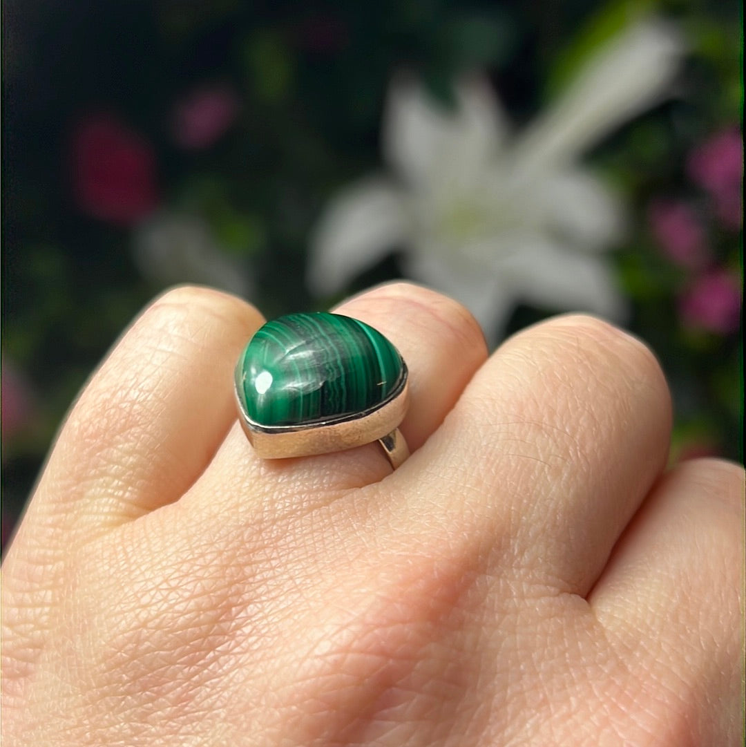 Malachite 925 Silver Ring -  Size K 1/2