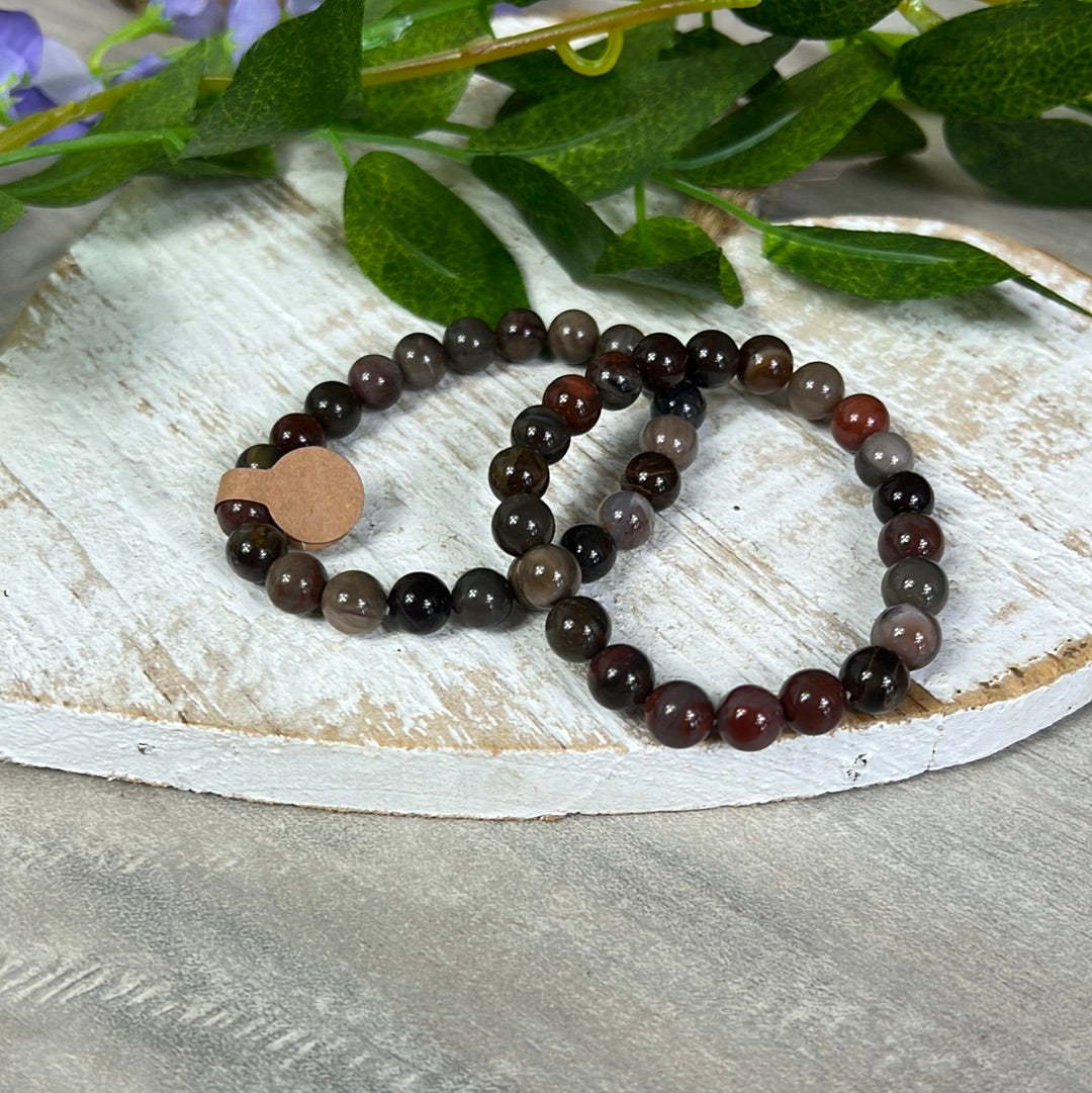 Petrified Wood Bead Bracelet 8mm