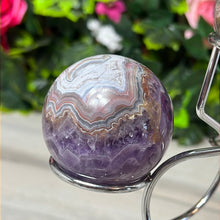 Load image into Gallery viewer, Amethyst &amp; Agate - banded mexican agate Sphere
