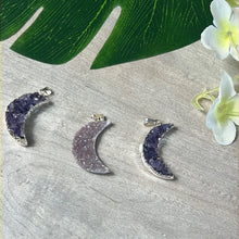 Load image into Gallery viewer, Amethyst Druzy Moon Pendant - Silver Plated
