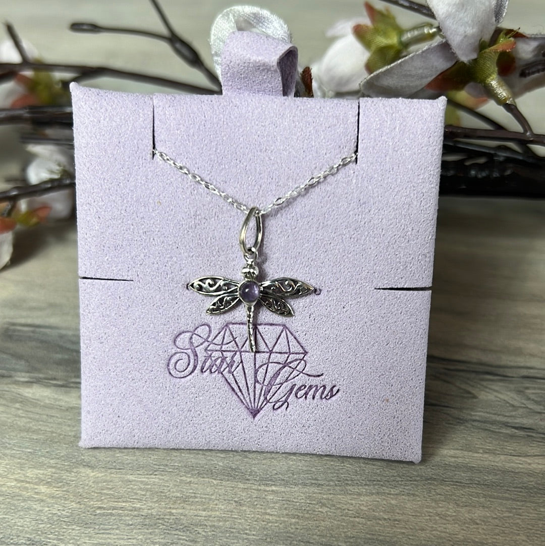 Amethyst Dragonfly Sterling Pendant